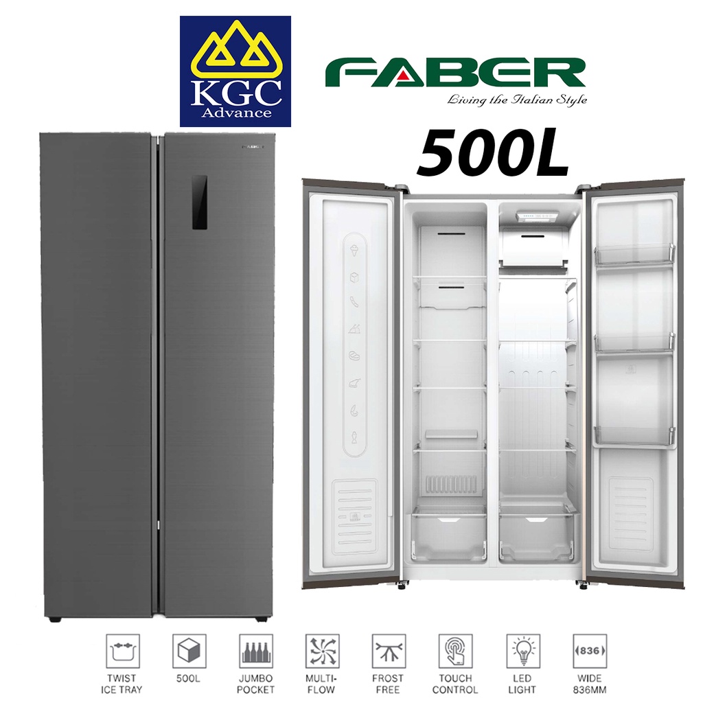 Faber (500L) Side By Side Inverter Refrigerator LUSSO SBS-500DG | Electronic Control Frost Free Fridge