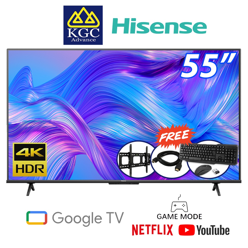 Hisense 4K UHD Android Google LED TV (55") Bracket & HDMi Cable & Wireless Keyboard & Mouse] 55A6500H