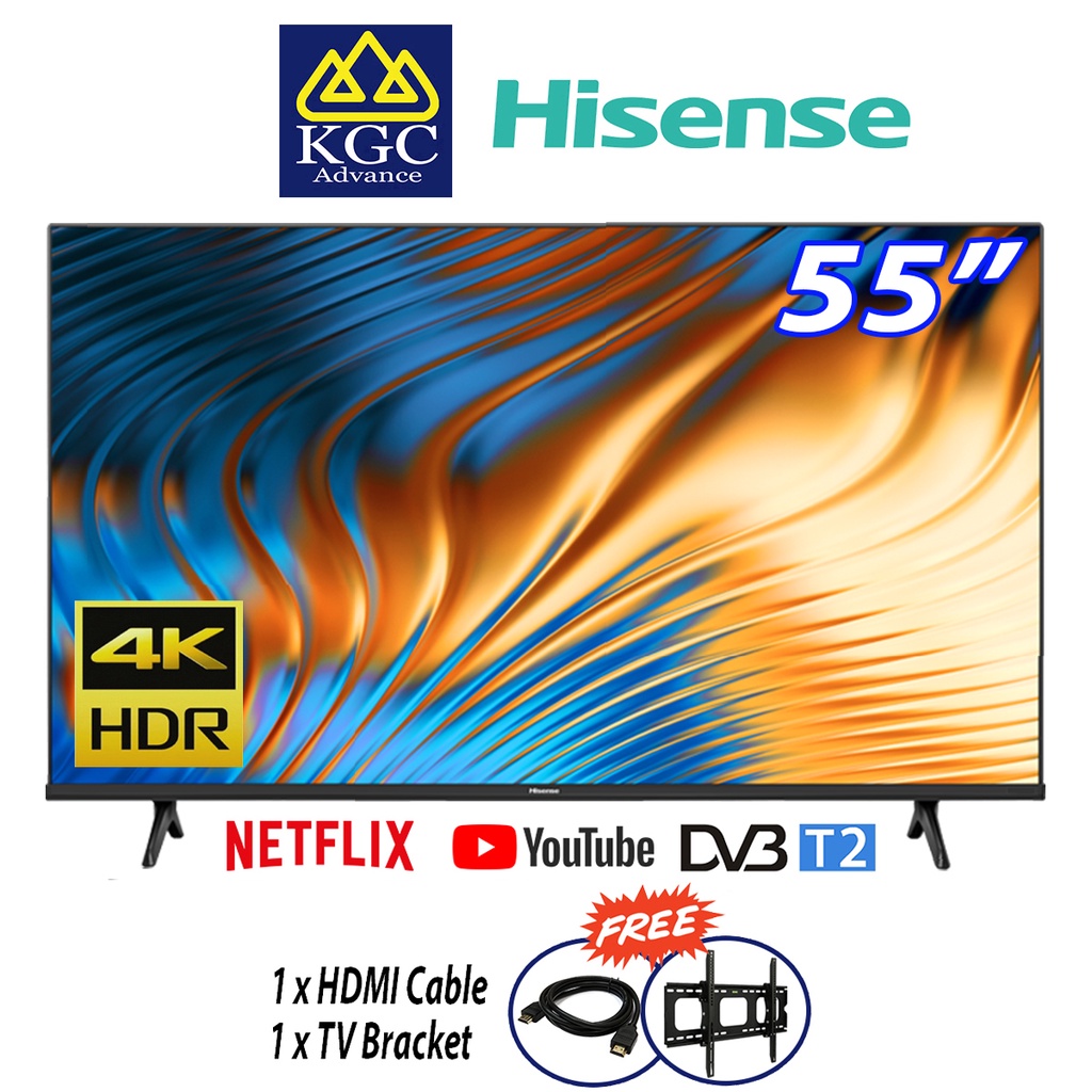 Hisense Smart 4K HDR UHD LED TV (55") [Free Bracket + HDMI Cable] 55A6100H