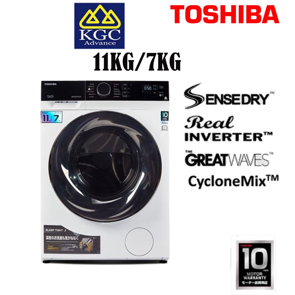 Toshiba Front Load Real Inverter Washer Dryer (11/7kg) [Free Installation] TWD-BJ120M4M